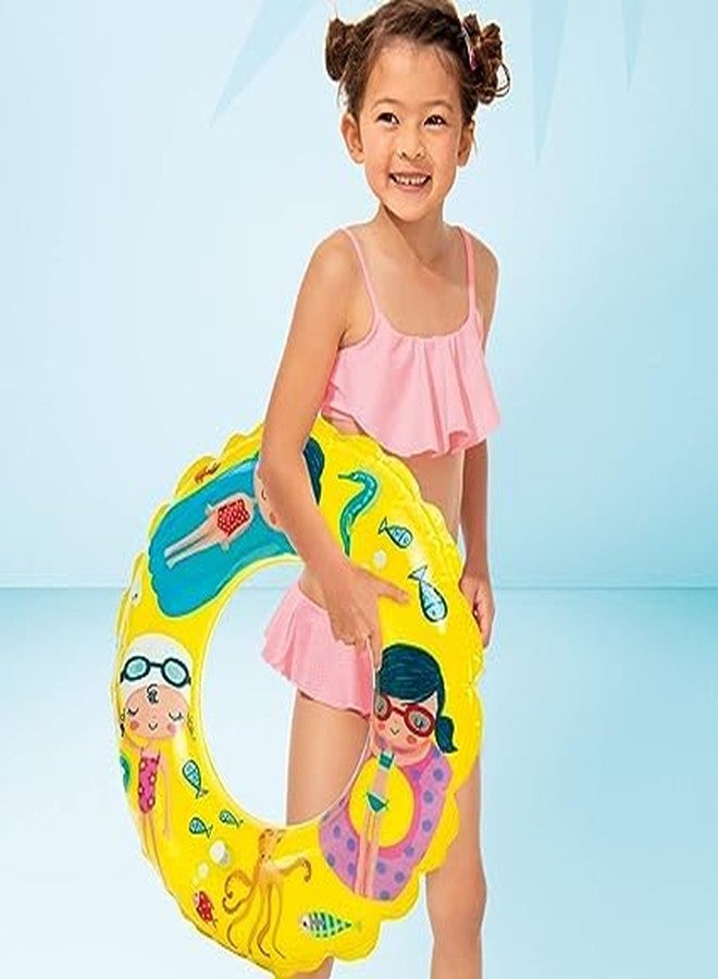 Zonoxo Cartoon Print Inflatable Swim Ring Floating Tube Cartoon Design Tube for Swimming Pool/Beach for Kids 3-10 Years Pack of 1(Yellow Color) - Image 1